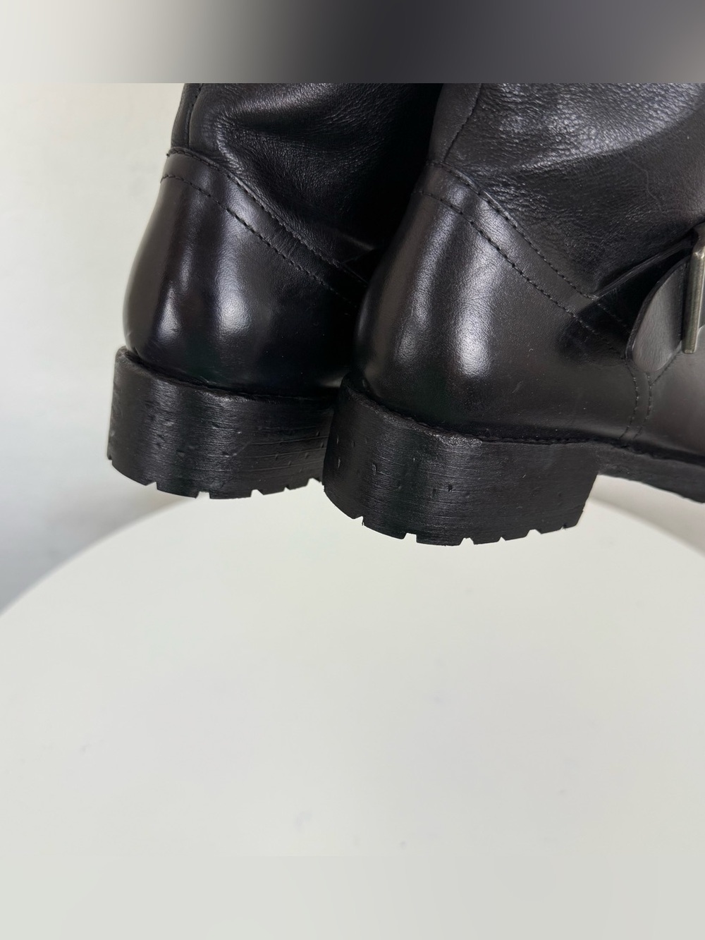 Free People Black Leather Mid-Calf Buckle Heeled Boots - Picture 11 of 14